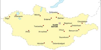 மங்கோலியா வரைபடம் நகரங்களில்
